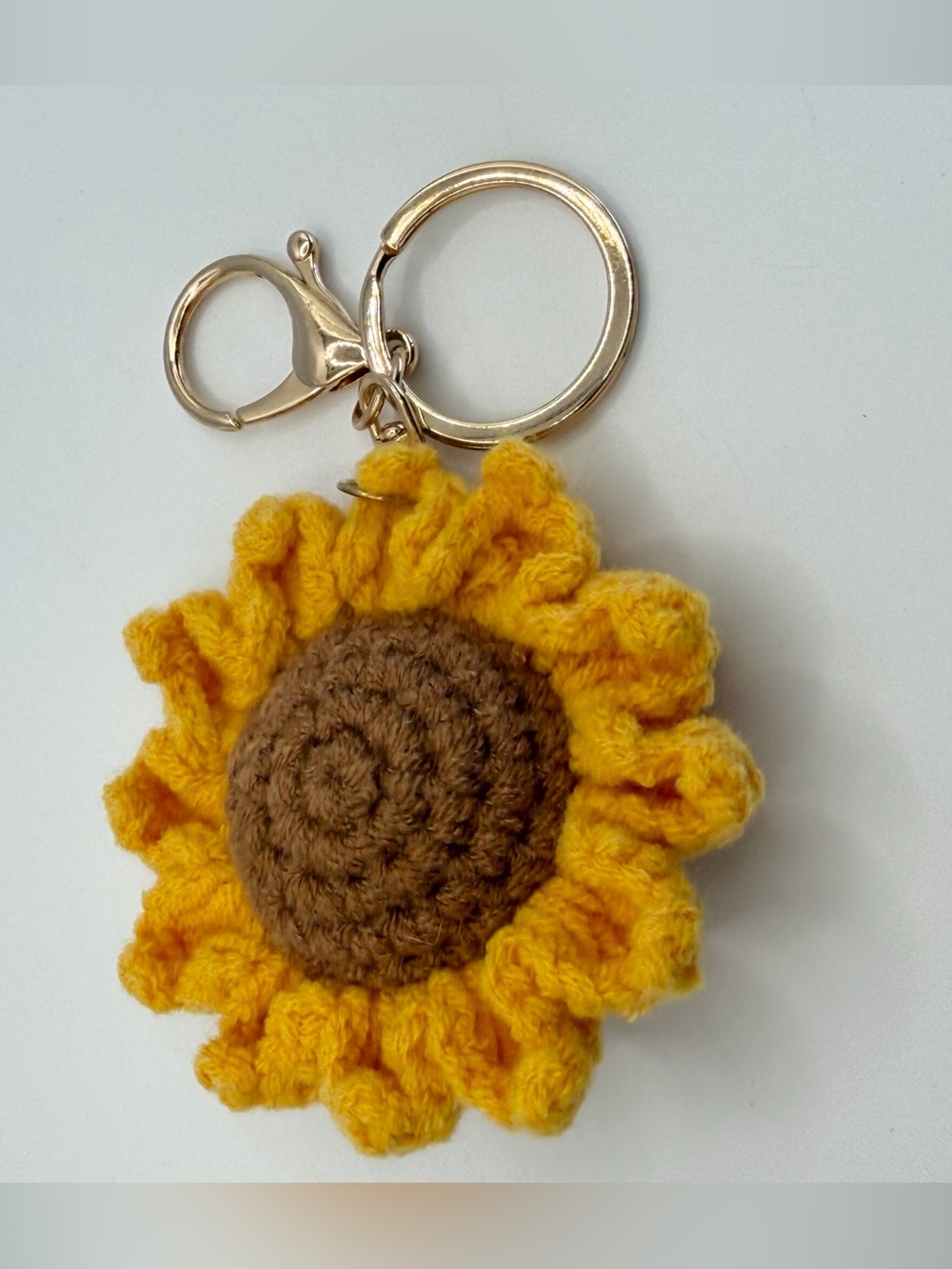 Handmade Crochet Sunflower Keychain Bag Charm Yellow Flower